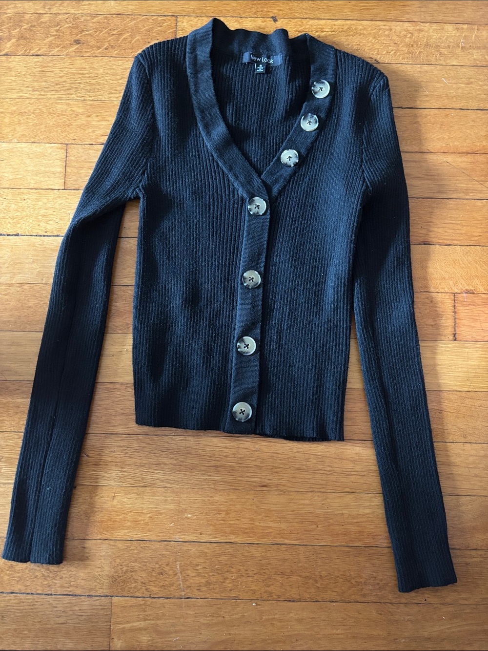 New Look Black Ribbed Button-Front Cardigan